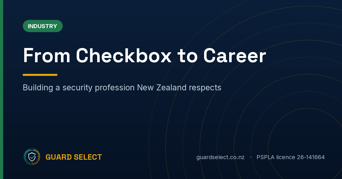 Guard Select blog cover: From Checkbox to Career. Building a security profession New Zealand respects.