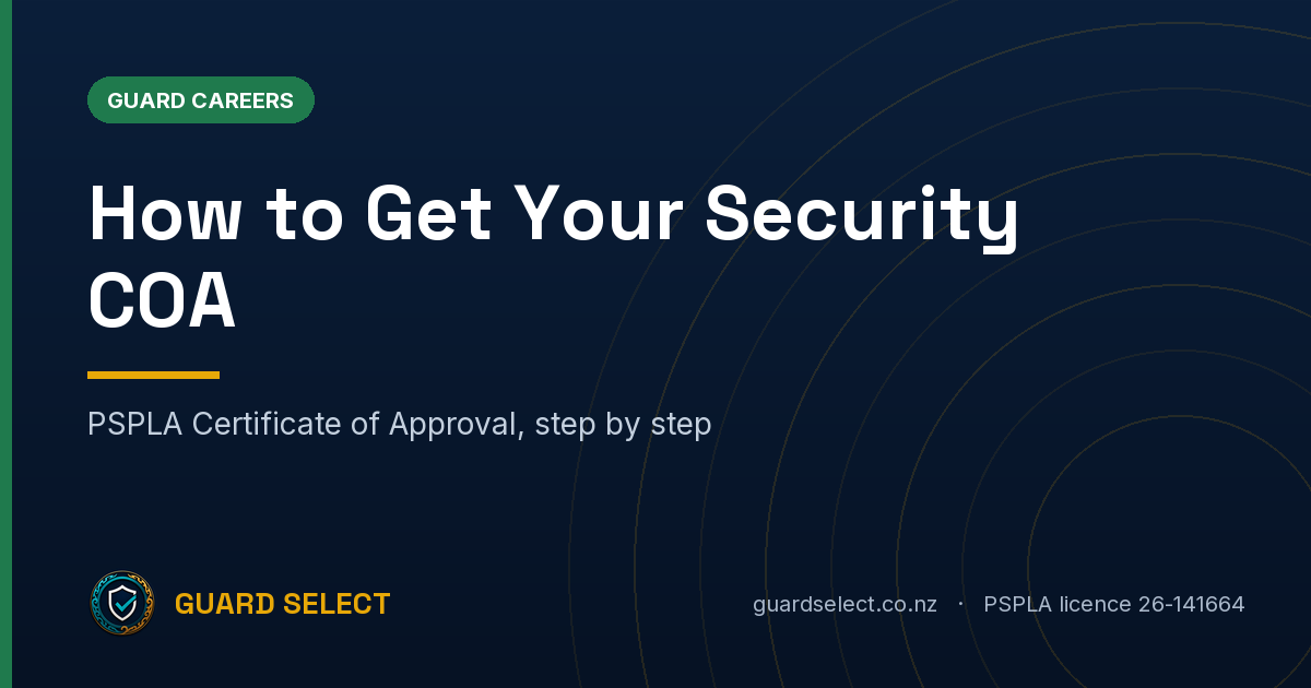 Guard Select blog cover: How to Get Your Security COA. PSPLA Certificate of Approval, step by step.
